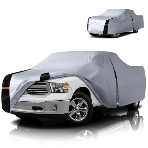 Image of Multi-Layer Ram 2500HD Truck Cover, Custom Fit 2002-2026 Mega /Quad Cab Long Bed(8') Car Cover Waterproof All Weather, Full Exterior Cover Rain Wind Dust and UV Protect with Door Zipper