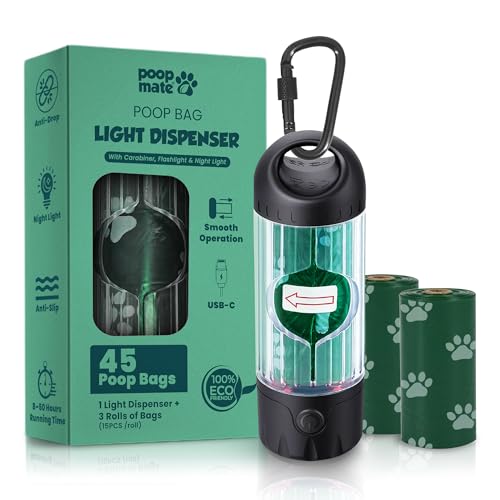 Poop Mate Dog Poop Bag Dispenser with LED Flashlight for Leash