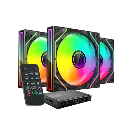 MARS GAMING MF 3DPROKIT, Kit 3x Ventiladores PWM 120mm, Iluminación ARGB Infinity Mirror 3D, Sistema Control PWM, Rodamientos FDB, Mando a Distancia y HUB, Compatibilidad Total ARGB, Negro
