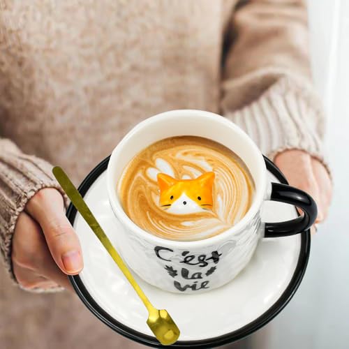 HWSWSH Tazas de Café Gato con Plato 200ml Taza Animal 3d Gato Dentro Adorable Taza...