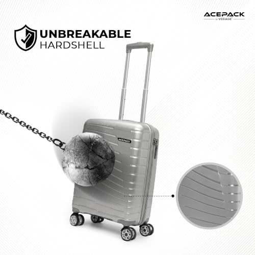 Image of ACEPACK By Verage - STARLINK Unbreakable Hard Side Polypropylene Luggage Small Cabin 41L | Lightweight Suitcase Set with 360 Silent Spinner Wheels, Number Lock, Telescopic Handle & 3 Year Warranty
