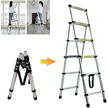 Folding Step Ladder 5 Steps + 6 Steps, Foldable Extension Ladder Aluminum Alloy with Anti-Slip Feet, Collapsible Ladder A Frame Ladder for Adults Home Loft Kitchen, Easy to Store