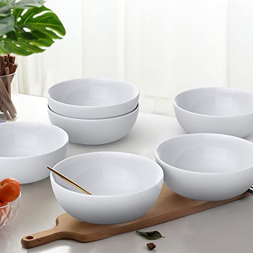 Meky Cereal Bowls, Glassware 18Oz White Salad Bowls Sets 5.5 Inch 6 Piece, Restaurant, Family Party And Kitchen Use, Round #TOP3