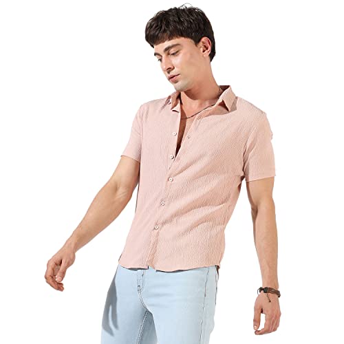 Image of CAHOOT Men's Button Up Shirt for Casual Wear | Regular Fit | Poly Lycra Shirt Crafted with Short Sleeve & Enhanced Stretch Comfort Fit for Everyday Wear