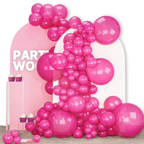 Image of PartyWoo Pearl Hot Pink Balloons 140pcs Different Sizes of 18 12 10 5 Inch Magenta Fuchsia Dark Pink Balloon Arch Kit Garland for Bridal Baby Shower Princess Birthday 1950s Party Decorations Pink-Z38