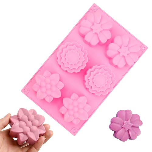 LERANXIN Moldes Para Jabones Artesanales, Moldes de Jabón de Silicona 6 Cavidades, Molde Jabon con Forma de Flor, Rosa Molde de Silicona Jabones, con 3 Diseños Florales, para Hacer Jabón y Chocolate