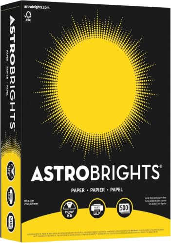 Image of Neenah Astrobrights Bright Color Paper, 8 1 /2in. x 11in., 24 Lb, FSC Certified, Solar Yellow, Ream Of 500 Sheets, 21538 (Pack of 5)