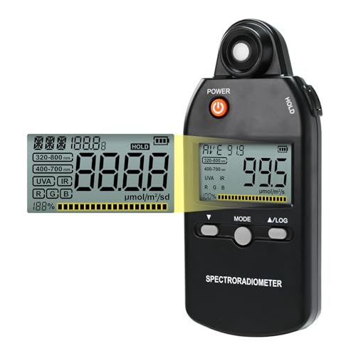 PAR Meter 320-800 nm PPFD Messgerät Misst PPFD UVA und IR Lichtintensität Quantum Sensor für LED Pflanzenlampen Mit Datenspeicher HOLD/MAX/MIN/AVG & RGB-Modus