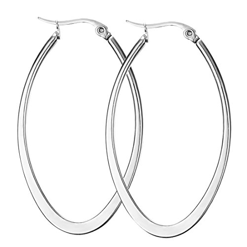Caimeytie Créole Boucles d'oreilles Ovales pour Femme en Acier Inoxydable Argent