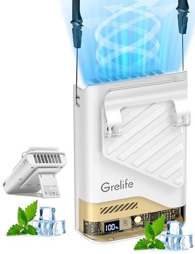 Grelife 2026 AI Portable Waist Fan Rechargeable with LED Display & 40H Runtime,5 Speed 10000RPM Cooling Personal Clip Fan,33ft/s Wind Speed Neck fan for Outdoor Work,Camping,Farm,Jobsite(Milky White)