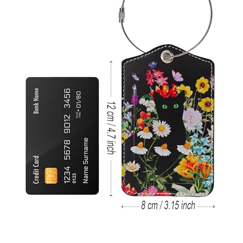 2 Pcs Luggage Tags for Suitcases Black Cat PU Leather Luggage Tag with Privacy Cover Label Address Card and Durable Metal Ring Suitable for Travel Suitcase Bag Handbags Backpacks