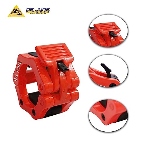 Image of De Jure Fitness Olympic Barbell Collars 2 Inch Pair - Quick Release Locking Design - Heavy Duty ABS Lock-Jaw Barbell Collars for Weightlifting, Powerlifting, CrossFit & Strength Training - Red