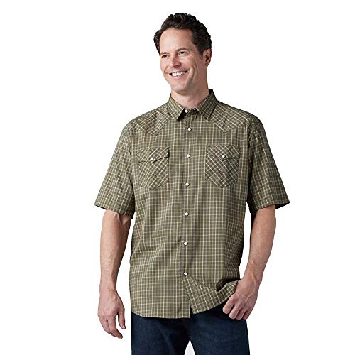 Dickies Men's Short Sleeve Flex Western Shirt, Tactical Green Plaid, L