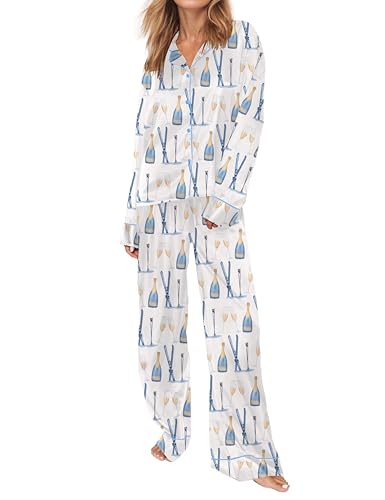 Image of SHESHOW Satin Pajamas for Women Set Long Sleeve Button Down Sleepwear 2 Piece Nightwear Women Pjs Sets Size XS-XXL