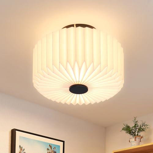 ZMH Deckenlampe Schlafzimmer Deckenleuchte Vintage - Weiß Küchelampe Papier Rund Lampenschirm Design Retro Flurlampe G9 Fassung Schlafzimmerlampe für Flur Küche Wohnzimmer (Ohne Leuchtmittel)