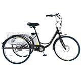 DEaThsalL 24 Pollici Veicolo Elettrico a Tre Ruote Bicicletta Elettrica da Carico per Adulti capacità di Carico 150 kg Altezza Regolabile con Carrello della Spesa per Le commissioni Black