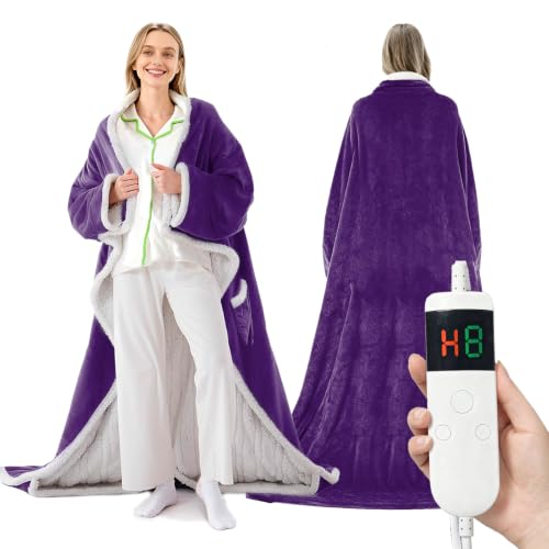 Image of Wearable Heated Blanket With Sleeves & Foot Pocket, Heated Throw Blankets Fast Heating Blanket With 10 Heat Settings Auto Shut Off Over-Heat Protection-Warm Gift, Machine Washable, 52 inch*72 inch+18 inch