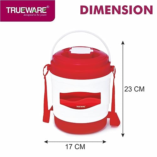 Image of Trueware Marina 4 Lunch Box with 4 Steel Container, 300 ml X 4 Red | PU Insulated | Tiffin | Hot Lunch Box | Leak Proof | Easy to Carry | Food Grade | BPA Free | Office | Outdoors | for Men Women