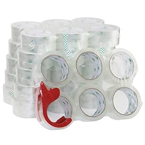 BOMEI PACK 36 Rolls No Noise Silent Clear Packing Tape with Free Dispenser, 2.4mil x1.88 x 55 Yard, Quiet Packing Tape, Heavy Duty Packaging Tape for Moving, Shipping, Office and Storage