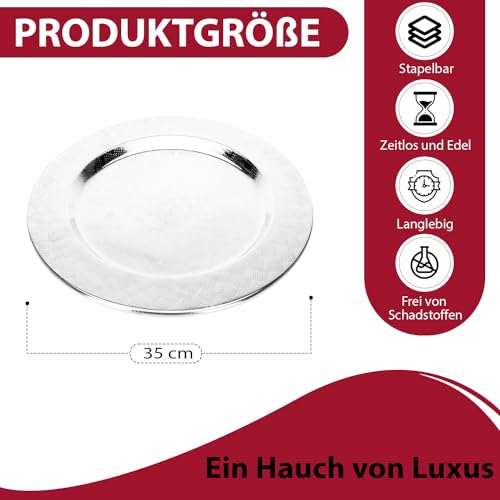 DRULINE Silberner Edelstahl Platzteller für Festtage:Metallteller als Deko – Ideal als Kerzenteller, Servierplatte oder Dekotablett zu Weihnachten. Adventskranz Teller Ø 35 cm mit Quadrat-Muster