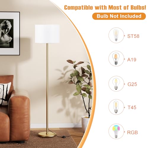 Image of Ambimall 60'' Modern Floor Lamp with Shade, Tall Lamps for Living Room, Bedroom, Office, Dining Room, White Shade with Gold Pole(Without Bulb)