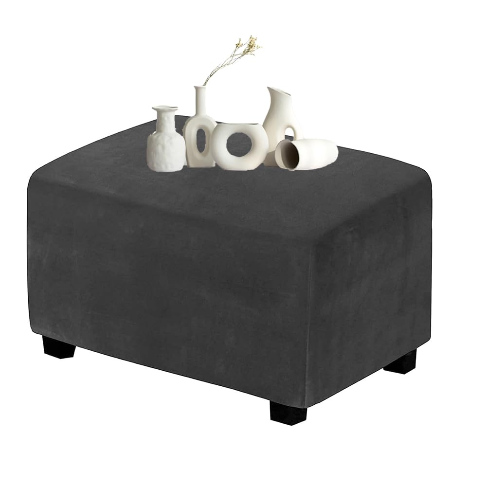 DMBAOD Footstool Cover, Stretch Rectangular Velvet Footstool Cover for Living Room Footstool, Folding Storage Furniture Cover with Elastic Bottom（Only sell stool covers） black Medium