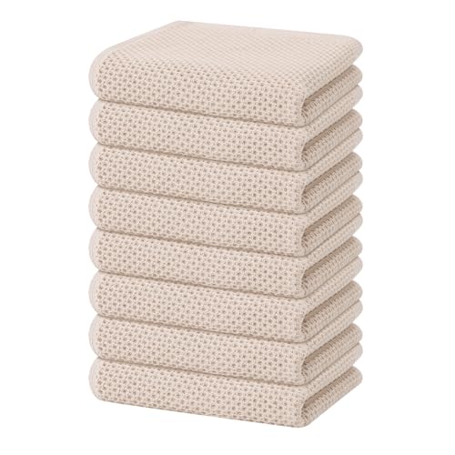 Image of Homaxy 100% Cotton Waffle Weave Kitchen Dish Towels, Ultra Soft Absorbent Quick Drying Cleaning Towel, 13 x 28 Inches, 8-Pack, Beige