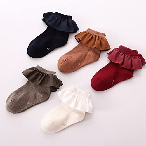 Baby Girls Frilly Socks Toddlers Girls Princess Ruffle Lace Socks Baby Ankle Dress Socks 5-Pack2