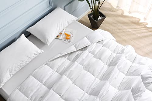100% Goose Down Comforter Blanket,Reversible Lightweight Summer Duvet Quilt , Ultra-Soft Breathable Noiseless Cotton Shell ,800 Fill Power ,Machine Washable,White #TOP3