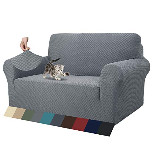 ZNSAYOTX 1 Piece Jacquard Couch Covers for 2 Cushion Couch High Stretch Loveseat Slipcover for Pets Dogs Anti Slip Love Seat Sofa Slipcover Furniture Protector (Loveseat, Light Grey)
