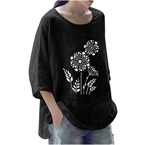 squarex Camisas para mujer, cuello redondo y manga 3/4 suelta, camisetas para verano, otoño, elegantes, camisetas de 7 a 10 días, A#01 Negro, S Cover