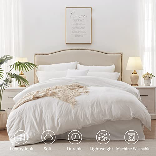 Image of MILDLY Duvet Cover Cal King Ultra Soft Comforter Cover Set 3pcs, White | Washed Microfiber Cotton-Like, Breathable Comfort, Hidden Zipper, Corner Ties, OEKO-TEX Certified, Fade Resistant