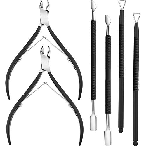 6 Pieces Cuticle Trimmer with Cuticle Pusher Cuticle Remover Nail Cuticle Nipper Stainless Steel Cuticle Pusher and Cutter for Fingernails and Toenails (Black)