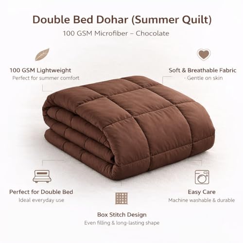 Image of Down Blanket, Extra Lightweight Summer Comforter for Double Bed | 100 GSM Ac Comforter | Dohar | Soft Microfiber Fabric (Chocolate)