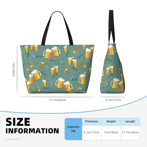 Beer Mug 2 Print Large Beach Tote Bag for Women Extra Large Capacity Sandproof Waterproof Pool Bag Suitable for Swimming Pool Gym Groceries Travel4