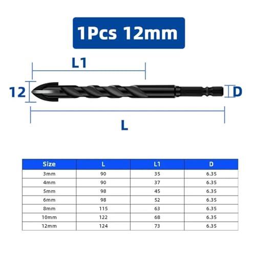 Foret en alliage dur de 12mm avec queue hexagonale croisée, outil de haute précision pour faïence - 2