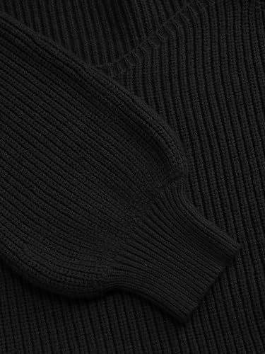 Image of CIDER Women's Crop Top Sweater Square V Neck Lantern Sleeve Cute Rib Knit Pullover