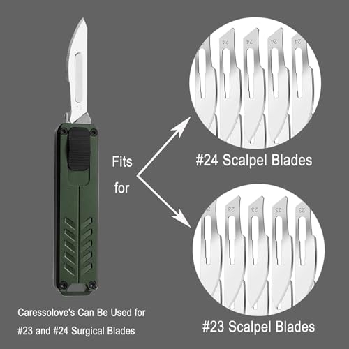 Caressolove Automatic Utility Knife, Safety Auto Box Cutter Retractable, EDC Push Button Exacto Scalpel Knife, 10PCS #23 Razor Blades Pocket Knives with Clip