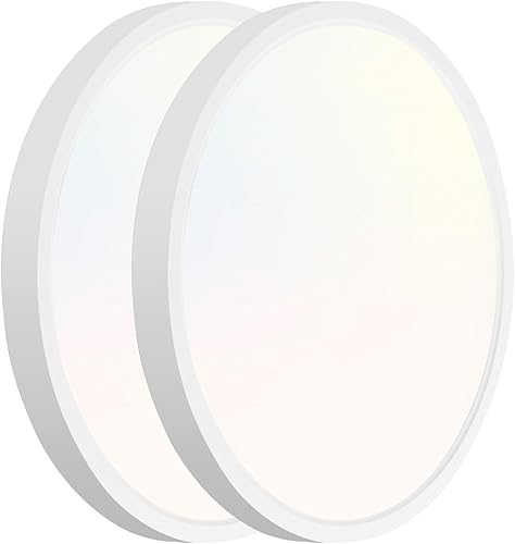 Miniatura 14 de hykolity Paquete de 2 luces LED redondas CCT de 12 pulgadas seleccionables, 24 W, 3000 K/4000 K/5000 K, montaje empotrado con borde para cocina,