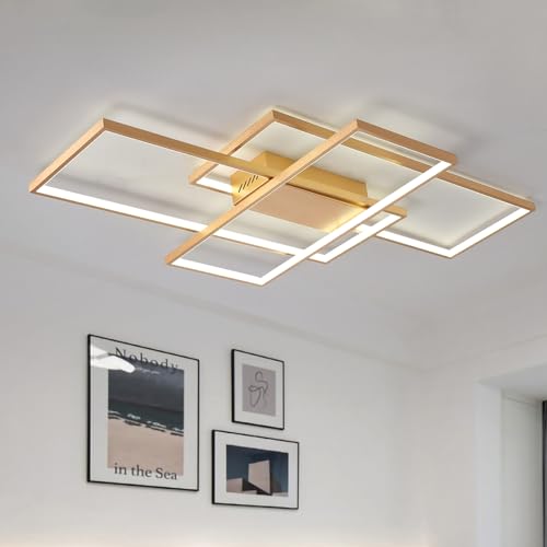 Dimmable LED Ceiling Light, 110cm Flush Mounted Ceiling Light with Remote Control, 70W Square Acrylic Modern Simple Design Fixture for Bedroom Living Room, Gold