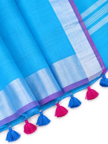 Image of HAIDER ALI AND SONS Grey Cotton Linen Saree for Women | Soft Linen Slub Blend Saree with Running Blouse Piece | Lightweight Handloom Style Saree | Office, Casual, Party & Festival Wear