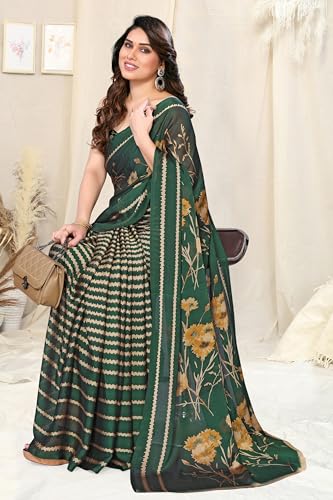 Image of MIRCHI FASHION Women Sari Georgette Plain | Breathable Lightweight Solid Color Saree for Office and Regular Wear with Blouse Piece