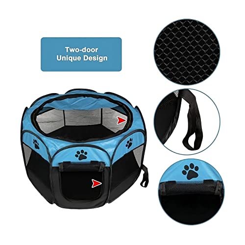 Jano Playpen For Dogs | Portable Foldable Pet Playpen | Dog Playpen Indoor/Outdoor | Portable Exercise Kennel Tent For Cats/Dogs/Rabbits | (Light Blue/Black) 35" X 35" X 24" #TOP3