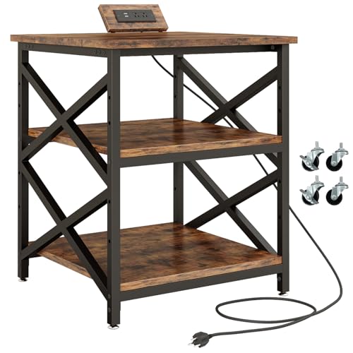 Image of METYERRY 23.6 inchx23.6 inch Large Printer Stand with Power Outlet, 3 Tier Cart