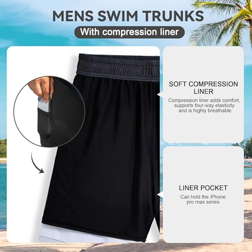 American Trends Mens Swim Trunks with Compression Liner 9 inch Borad Shorts Bathing Suits Quick Dry Swimming Swimwear M-3XL2