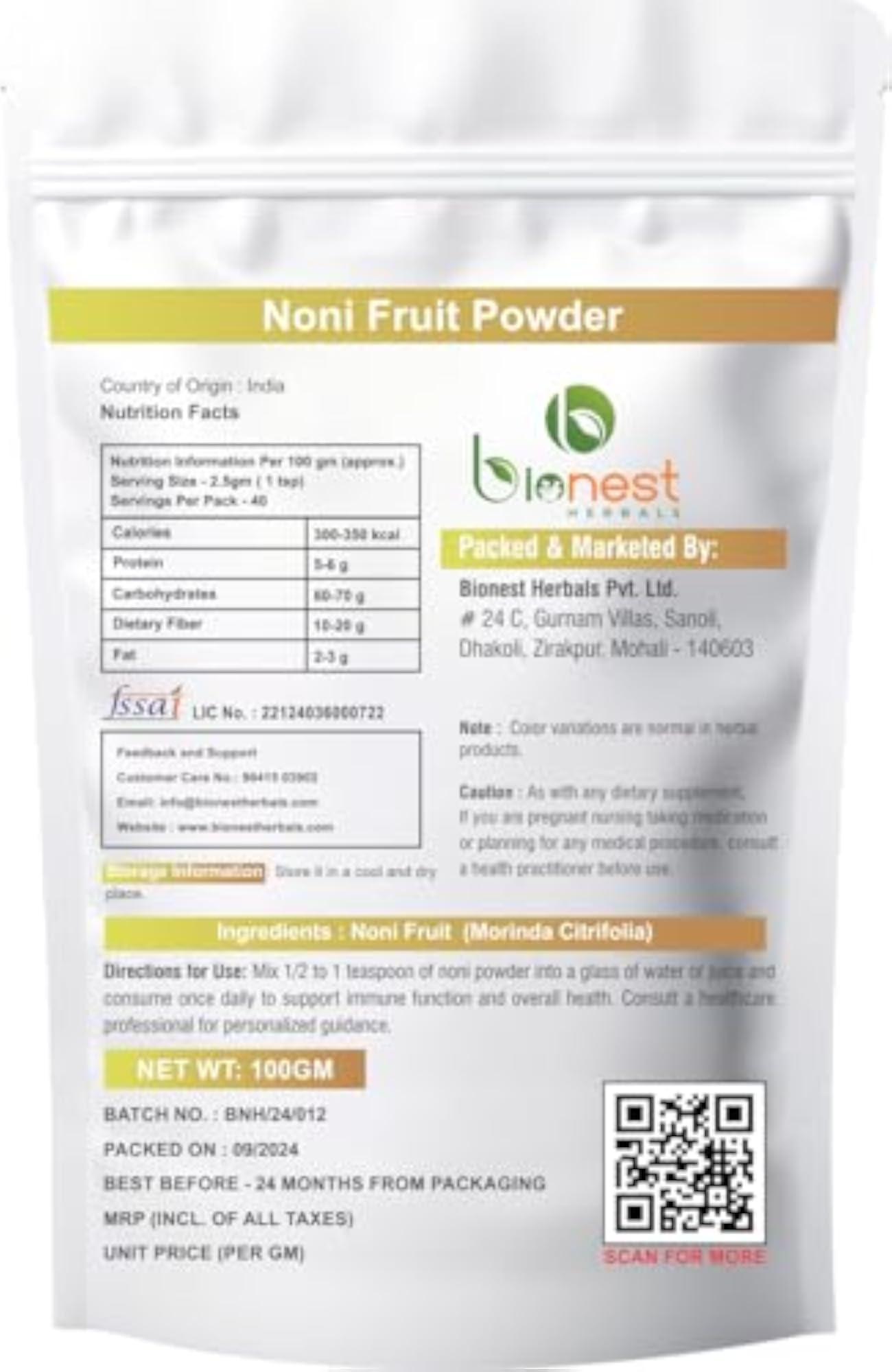 Noni Fruit Powder - 100% Pure & Natural