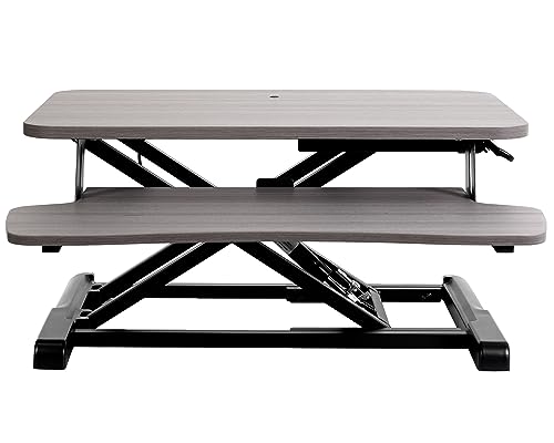Image of VIVO 26 inch Desk Converter, K Series, Height Adjustable Sit to Stand Riser, Dual Monitor and Laptop Workstation with Keyboard Tray, Gray Top, Black Frame, DESK-V026KG
