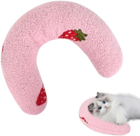 DecorDwell Cat Cushion, Fluffy Cushion, Soft Cat Cushion, Bed Cushion, Soft Fluffy Pet Soothing Toy, Cushion for Cats, Washable, U-Shaped Pillow for Sleeping (Pink)