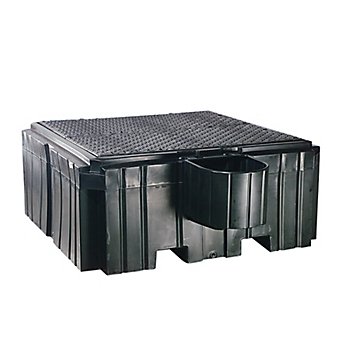 New Pig PAK736 Polyethylene IBC Spill Containment Pallet with Shelf, 8500 lbs Load Capacity, 62" Length x 62" Width x 26" Height, Black