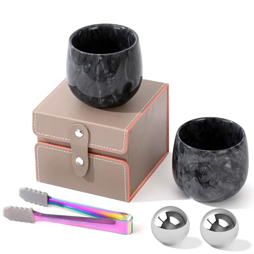 NHKRTE Marble Whiskey Glasses Set of 2, Bourbon Gifts for Men, Freezable Old Fashioned Bourbon Drinking Glass, Anniversary, Birthday Gifts